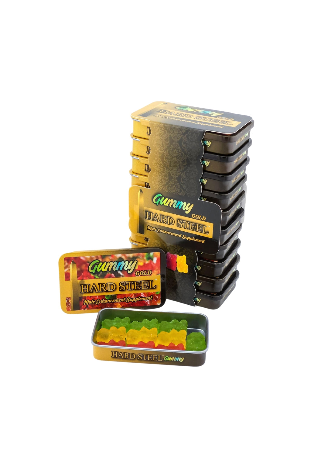 Hard Steel Gold Gummy Tin Box (Pack of 10)
